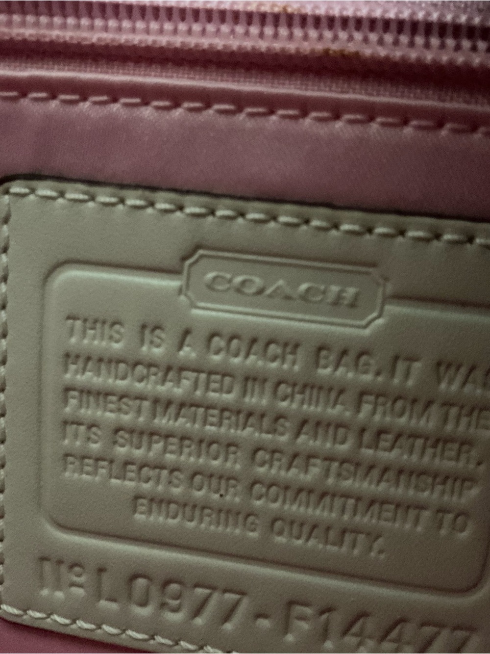 Coach Beige Signature Canvas Tote with Pink & White Center Stripe - Picture 6 of 7